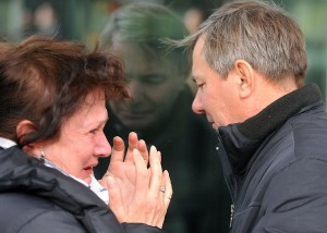 Relatives react at Pulkovo international airport outside Saint Petersburg after a Russian plane with 224 people on board crashed in a mountainous part of Egypt's Sinai Peninsula on October 31, 2015. Ambulances reached the site and began evacuating "casualties," officials and state media reported, without elaborating on their condition. The plane took off early in the morning from the southern Sinai resort of Sharm el-Sheikh bound for Saint Petersburg in Russia but communication was lost 23 minutes after departure, officials said. AFP PHOTO / OLGA MALTSEVA        (Photo credit should read OLGA MALTSEVA/AFP/Getty Images)