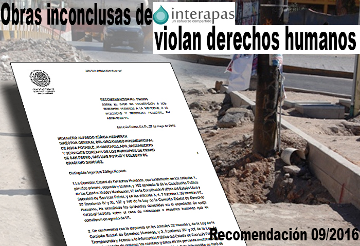  CEDH emite recomendación a INTERAPAS por dejar obras inconclusas que propician accidentes