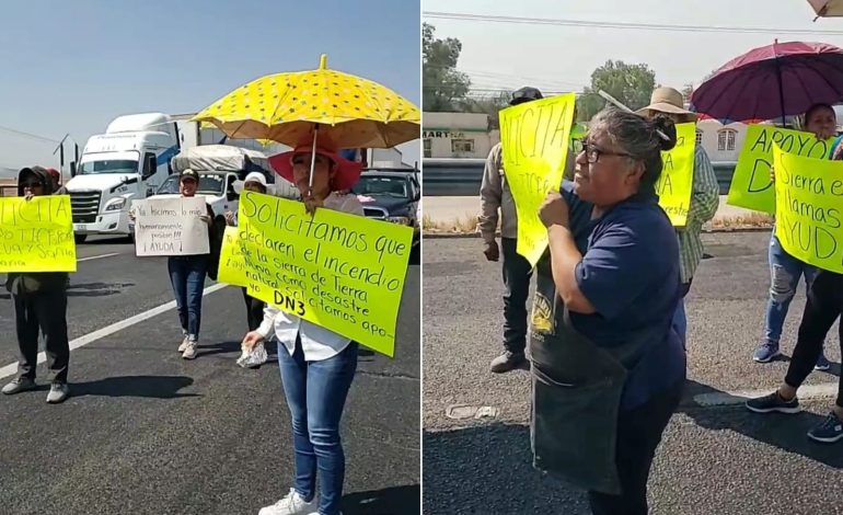  (VIDEO) Habitantes de Tierra Nueva bloquean carretera 57 para exigir atención al incendio en Santa María del Río