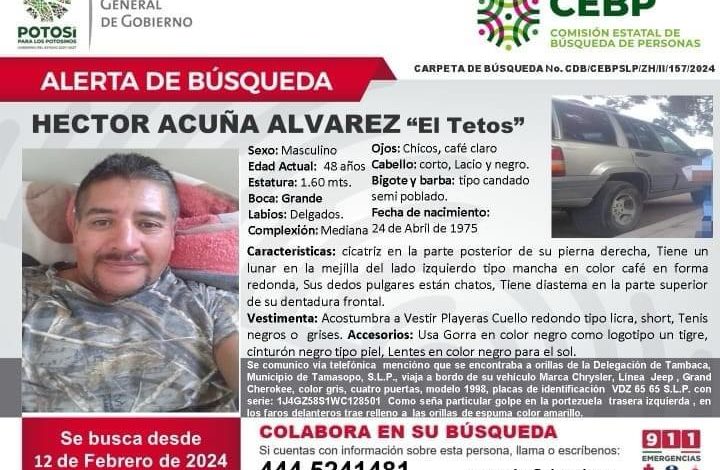  Desaparecido en Tambaca, Héctor Acuña es buscado por su familia