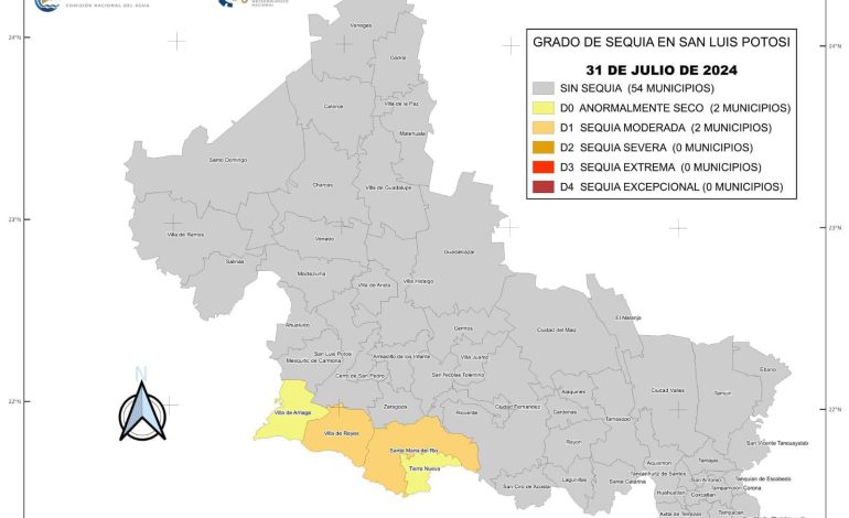  Lluvias de julio dieron fin a la sequía en 54 municipios de SLP